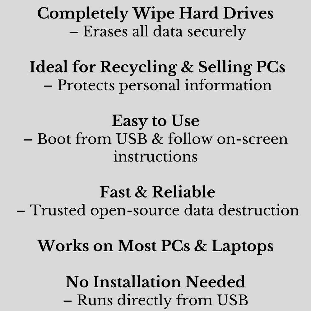 DBAN - Hard Drive Eraser (Bootable USB) - Nuke, Remove, Destroy, and Disk Wiper
