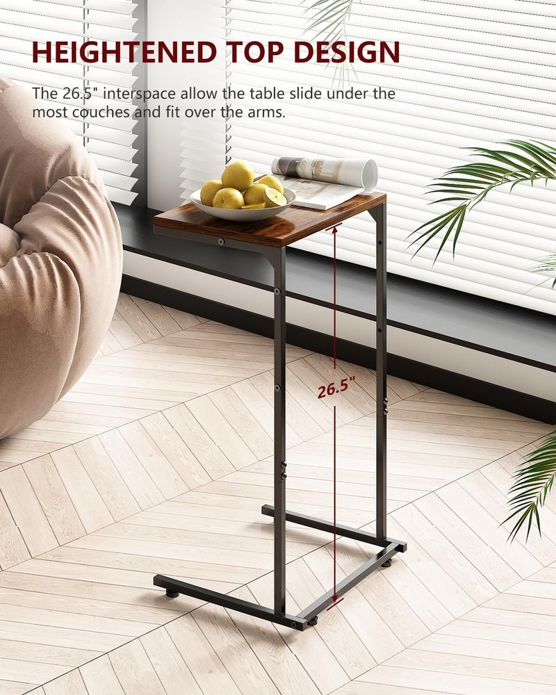 Vantic C Shaped End Table, Small Side Table for Couch and Recliner, Slide Und...