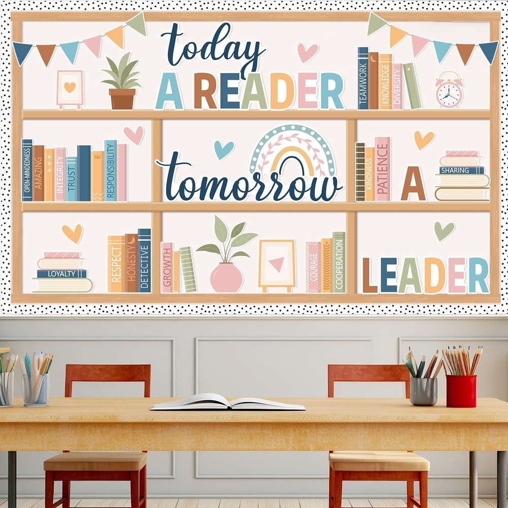 76PCS Boho Reading Bulletin Board Set Read Bookshelf Bulletin Board Decoratio...
