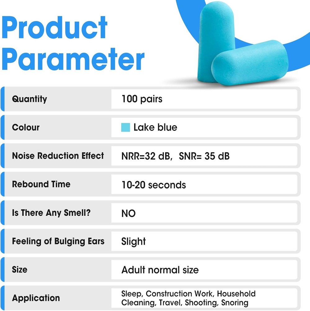100 Pairs Foam Earplugs 32 dB Noise Reduction Soft Sleeping Snoring Study Work