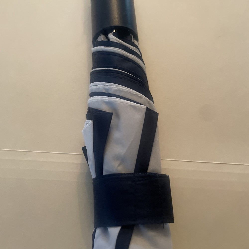Large It’s Raining Umbrella Navy Blue and White Stripe