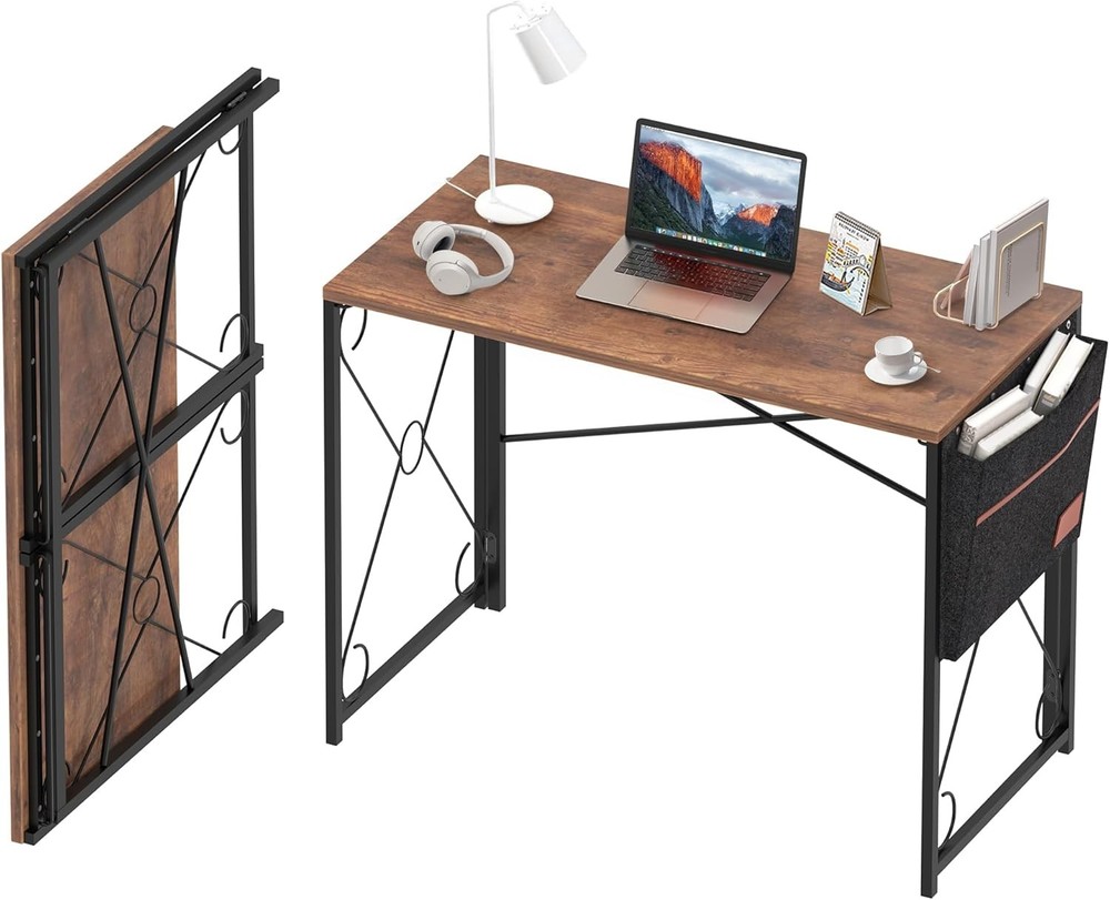 39 Inch Folding Desk Home Office Writing Computer Desk Study Table Brown