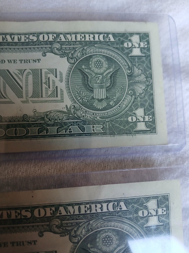 2021 X2 $1 Dollar Bills Ink Smear Errors From The Same Strap.
