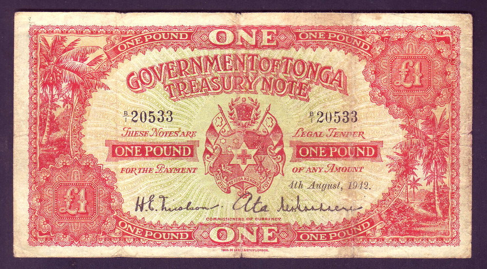 TONGA P-11 a.  4th August  1942 - One Pound..  Fine