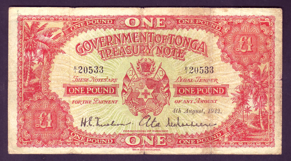 TONGA P-11 a. 4th August 1942 - One Pound.. Fine