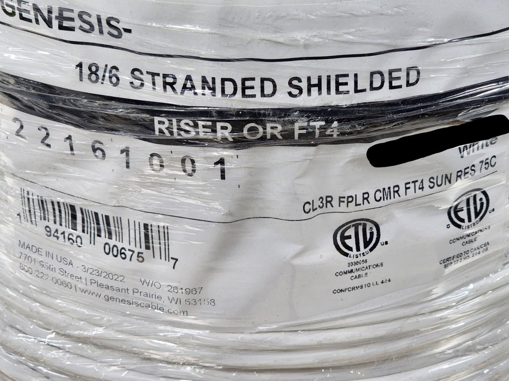 Honeywell Genesis 2216 18/6C Shielded Riser Security/Control Cable White /50ft