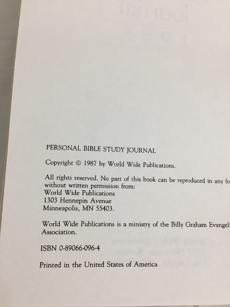 Personal Bible Study Journal, 1988[Spiral-bound]