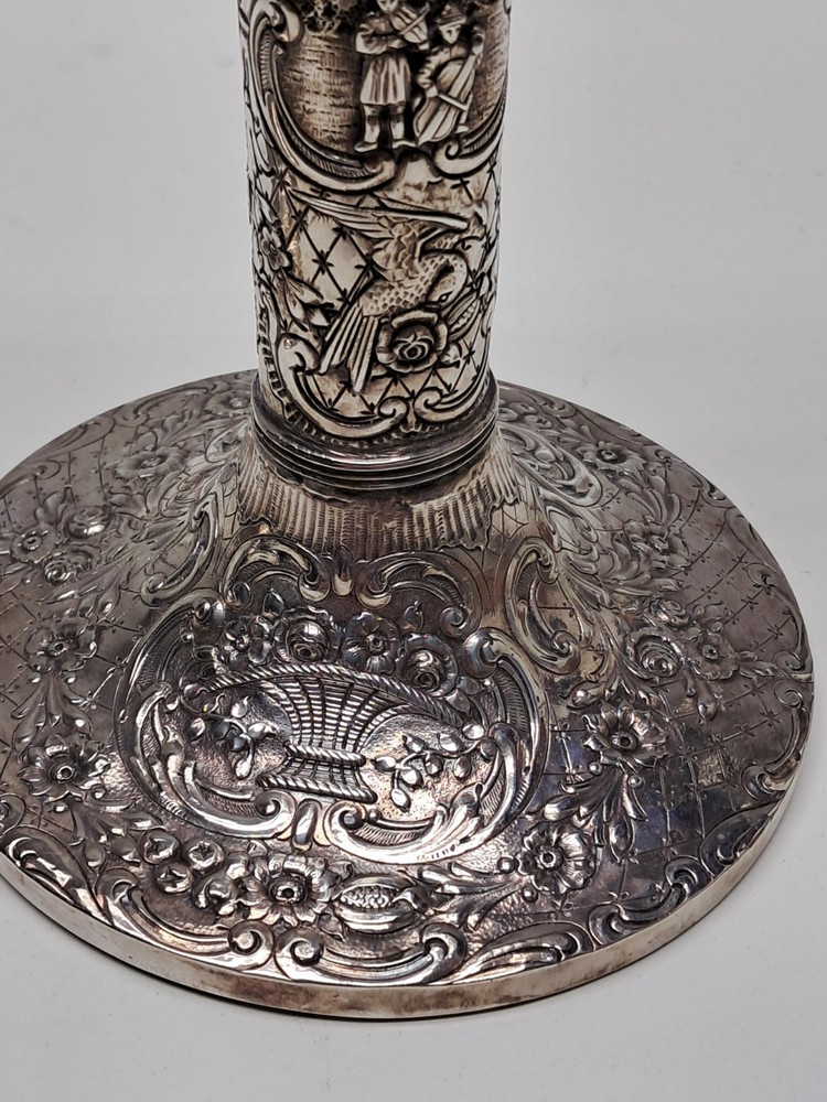 Antique Silver-Plated Repousse Candlestick Holders