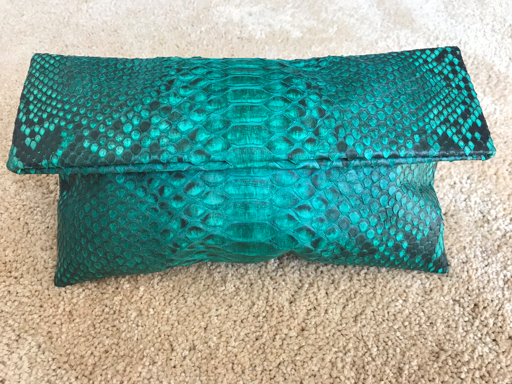 Genuine Python Leather Classic Fold over Clutch Bag