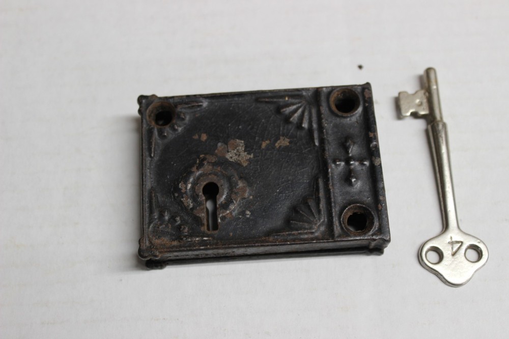 Antique Norwich Ornate Surface Mount & Key Lock No Keeper