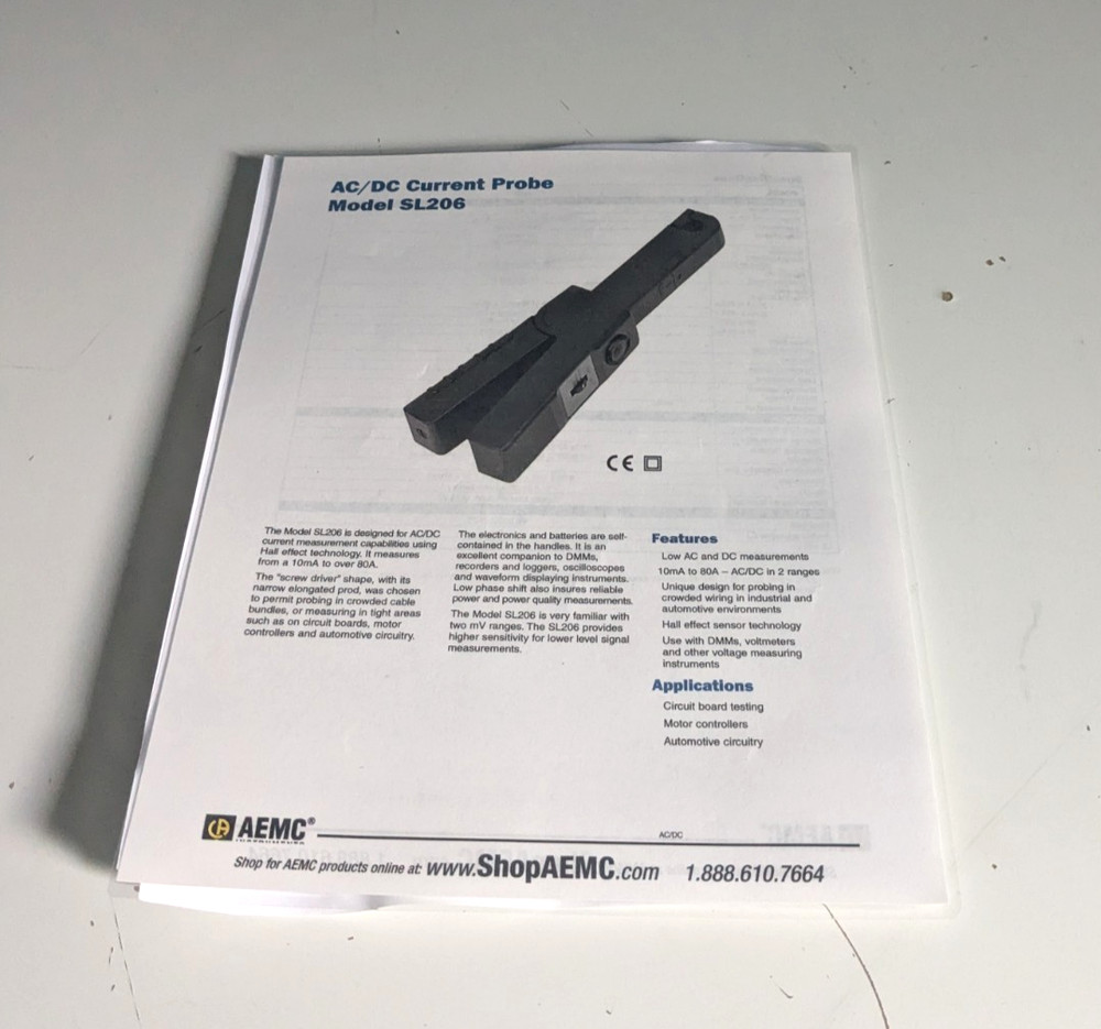 AEMC Instruments AC/DC Current Probe Model SL206 W/ Instructions