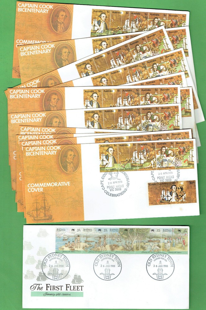 #D370. TWELVE(12) 1970 CAPTAIN COOK COMMEMORATIVE COVERS - DIFFERENT CANCELS