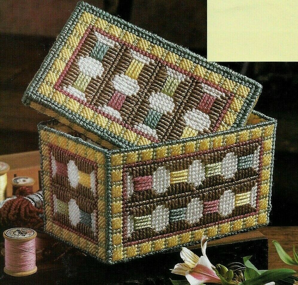 NEEDLES & PINS SEWING BOX HOME DECOR PLASTIC CANVAS PATTERN INSTRUCTIONS