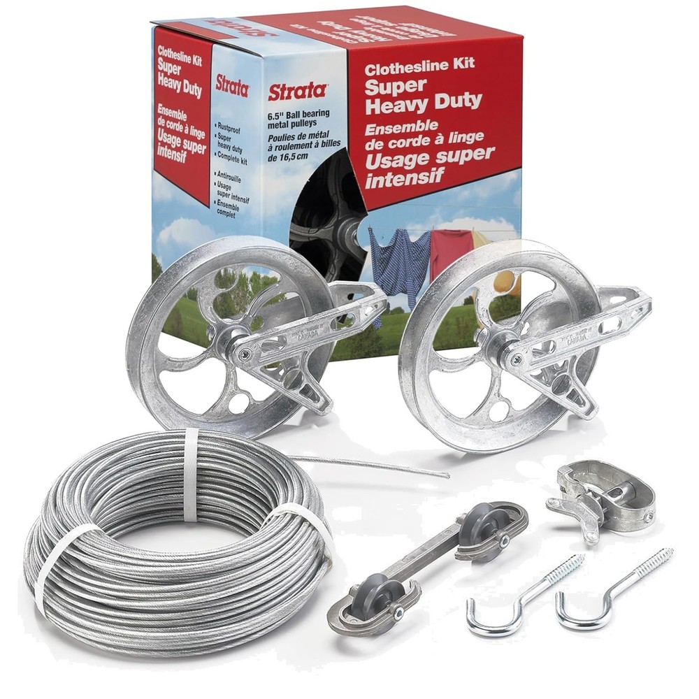 Long Lasting Clothesline Kit - Heavy Duty Galvanized Wire