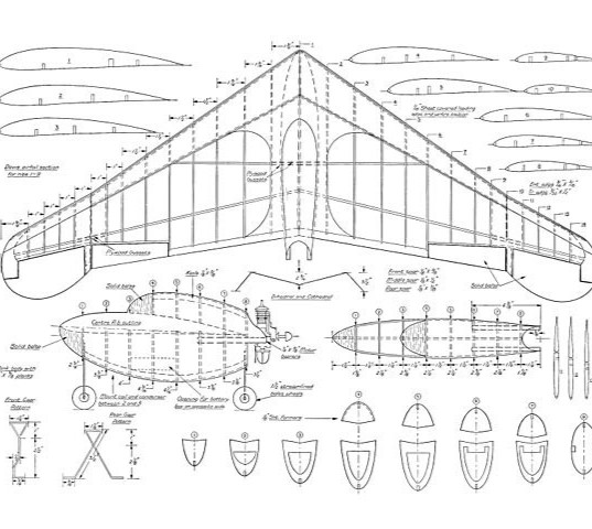 Experimental Wing 38" Wingspan RC Model Airplane Printed Plans Templates