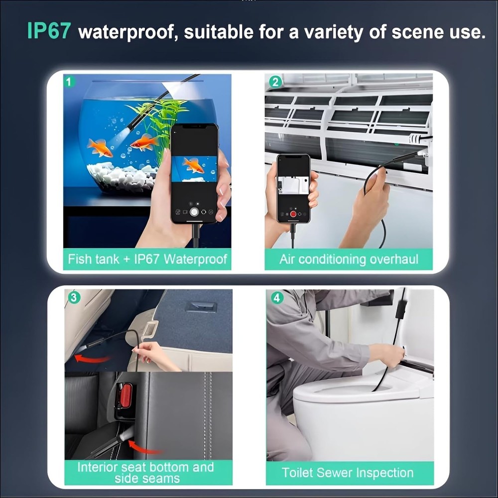 Dual-Lens Waterproof Endoscope Camera: 1920P HD, 16.5ft for iPhone & Android