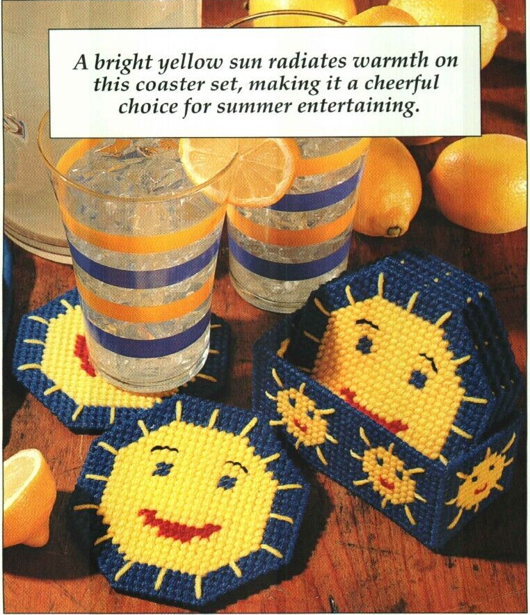 NEW SUNNY COASTERS SUN HOME DECOR PLASTIC CANVAS PATTERN INSTRUCTIONS