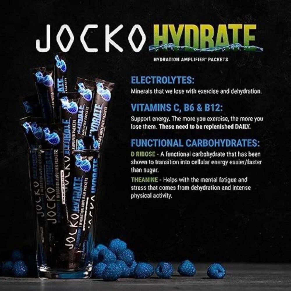 Jocko Hydrate Sticks Electrolyte Drink Mix Blue Raspberry-16 Pk