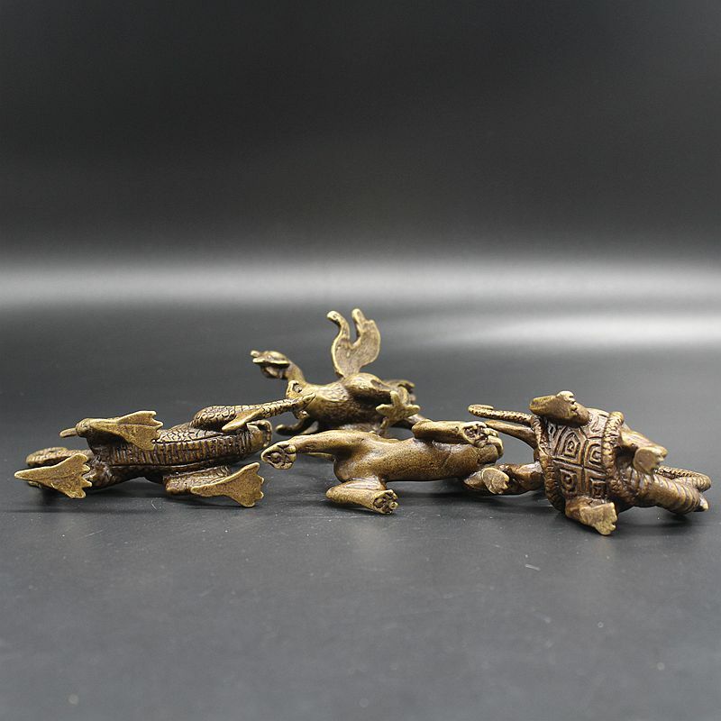 Brass Chinese Four Holy Beast Statue Set Decor