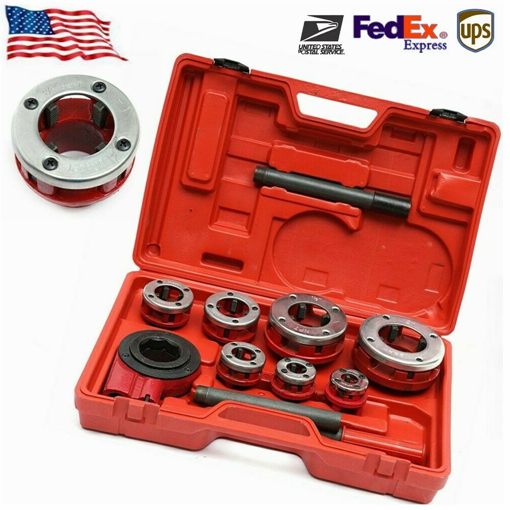 BSPT Pipe Threader 3/8" to 2" Dies Set Threading Tool Ratchet w/ Handle 7 Size