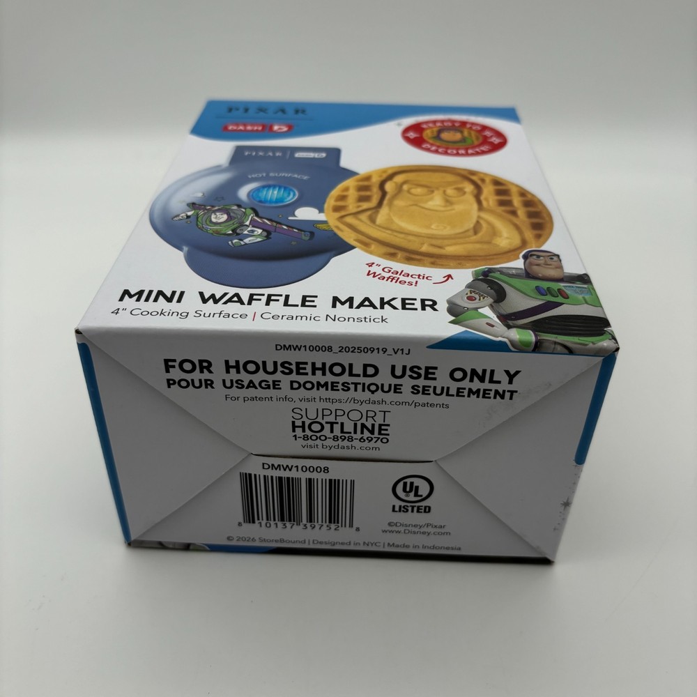 Disney Pixar Dash BUZZ LIGHTYEAR Mini Waffle Maker, 4" Ceramic Nonstick Surface
