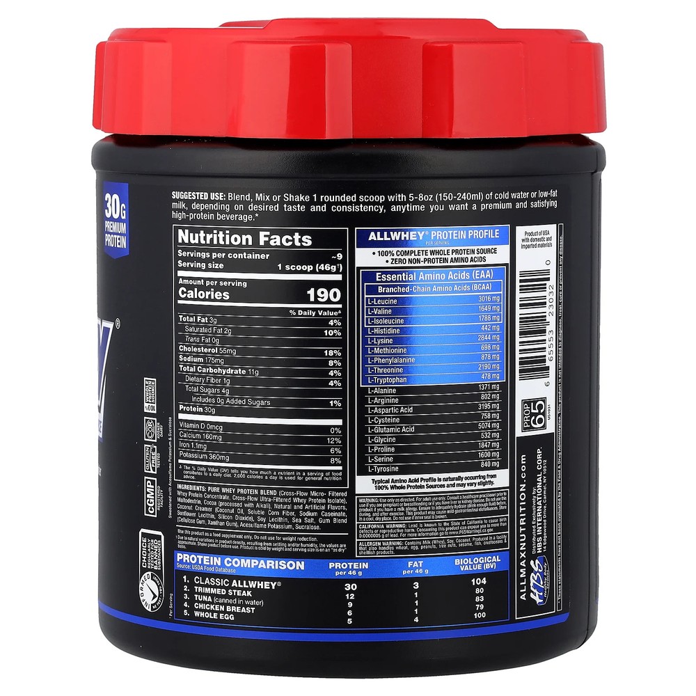 CLASSIC ALLWHEY®, 100% Whey Protein Source, Chocolate, 0.9 lbs (425 g)