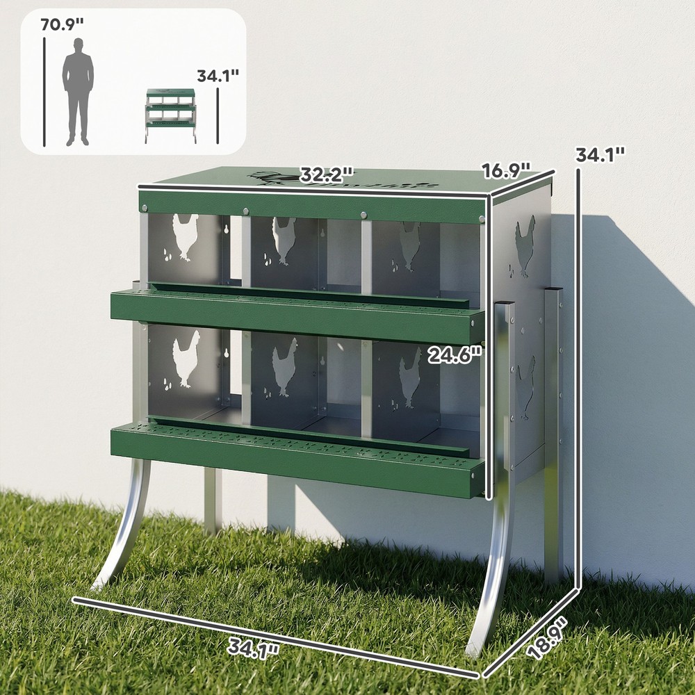 Chicken Nesting Boxes, 6 Compartment Steel Nesting Boxes for Chickens