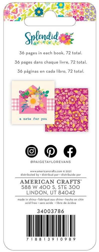 Paige Evans Splendid Mini Swatch Books 2"X2" 72/Pkg-Pattern & Phrase, 36 Sheets