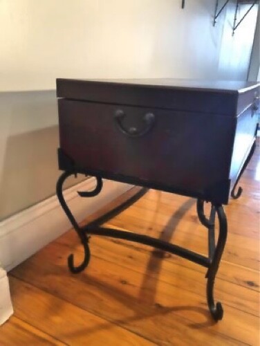 Chest/Vintage coffee table with wrought iron base