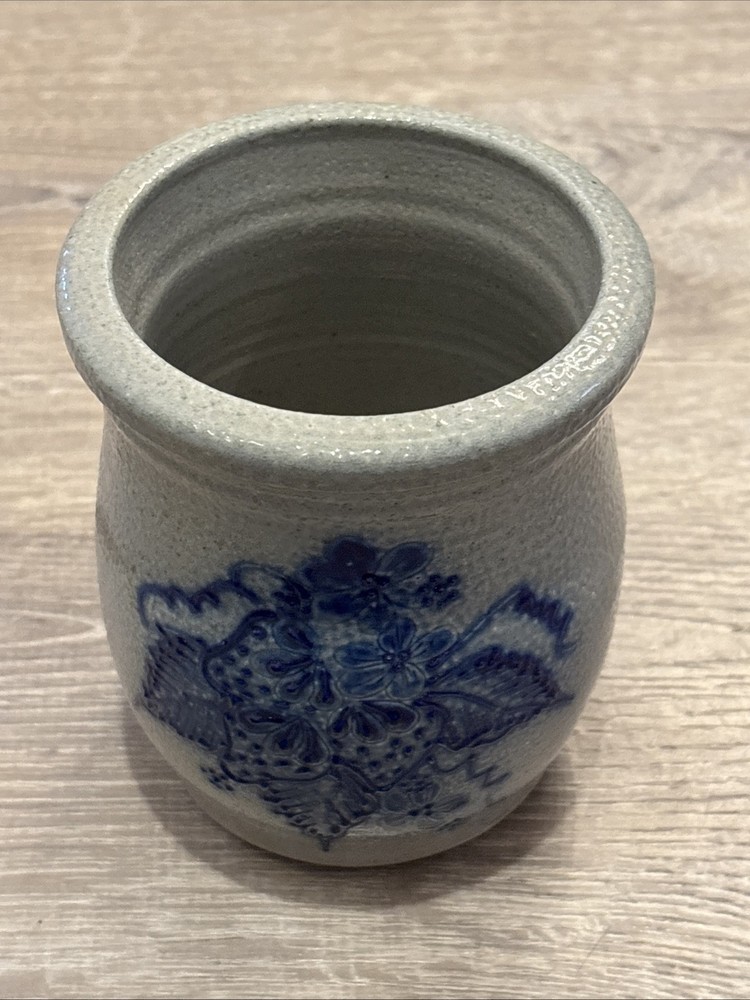 David Eldreth Small Pottery Crock, Floral Pattern, Signed, 1995