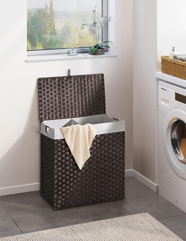 Greenstell Laundry Hamper with lid, No Install Needed, 90L Wicker Laundry Bas...