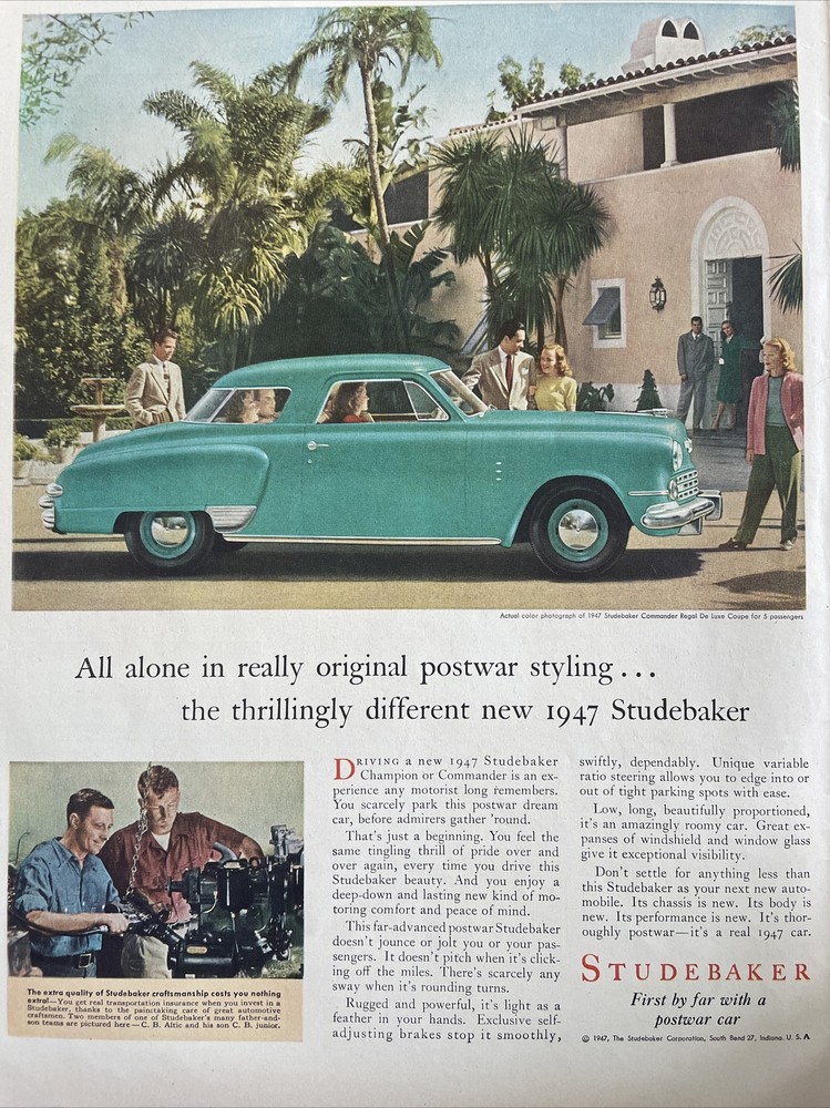 1947 vintage Studebaker print ad. first By Far With The Postwar Car.