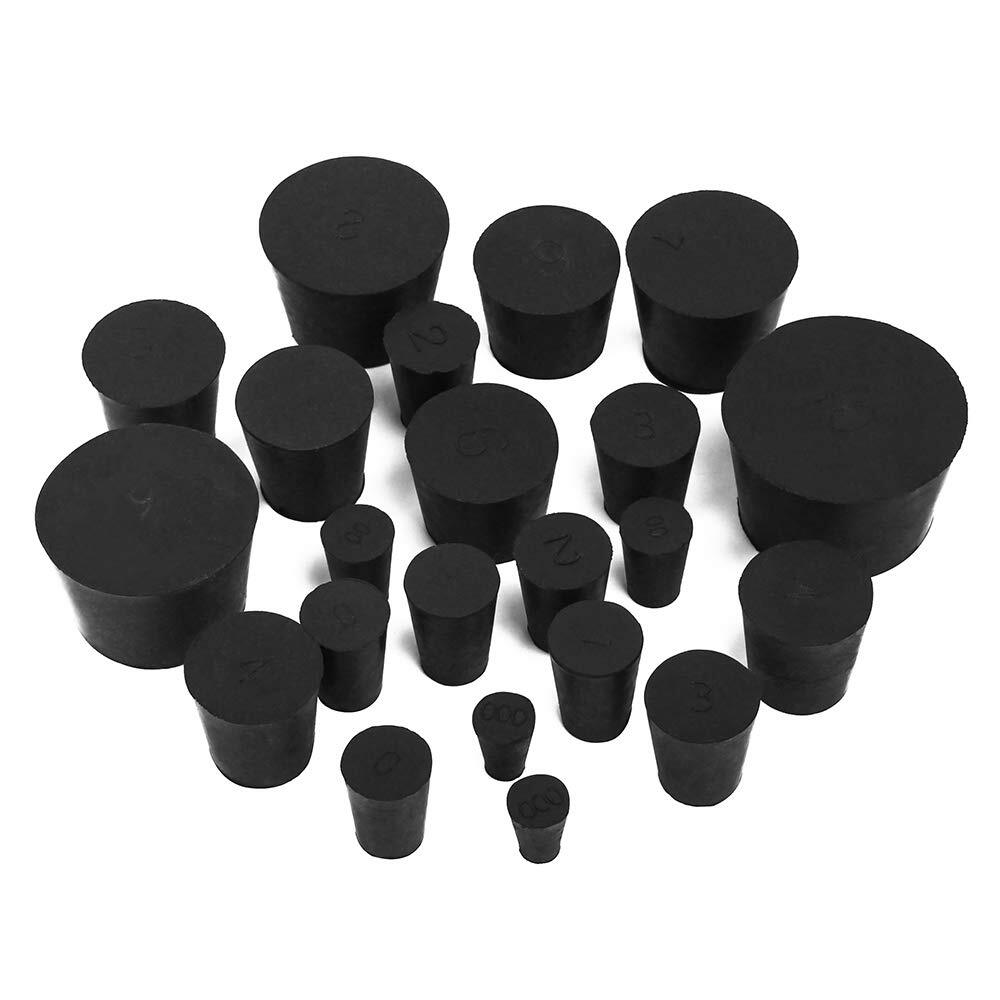 22-Pack Solid Rubber Stoppers 13 Assorted Sizes 000#-10# Lab & Craft Use
