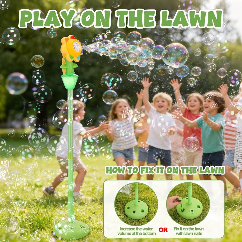 Automatic Flower Bubble Machine for Kid, Handheld&Standing 2 In1 Rechargeable Bu