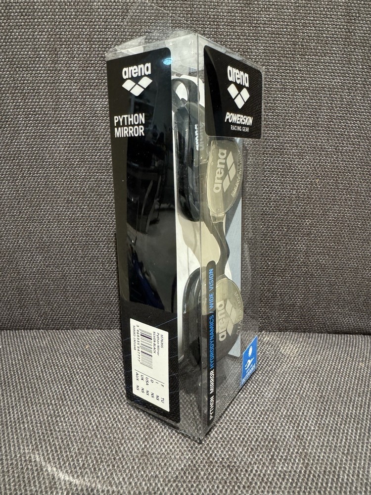 Arena Powerskin Python Mirror Racing Swim Goggles Silver Black Unisex NWT
