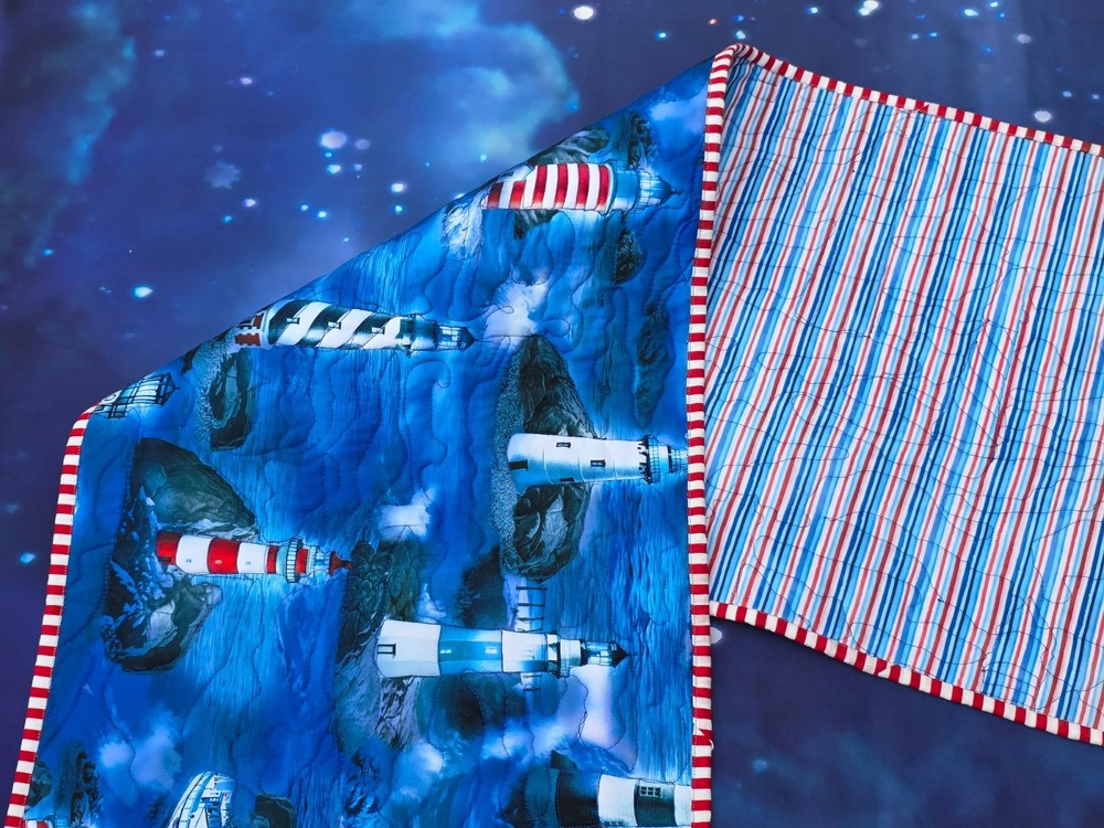 Handmade Quilted Table Runner Beach Lighthouse cape harbor