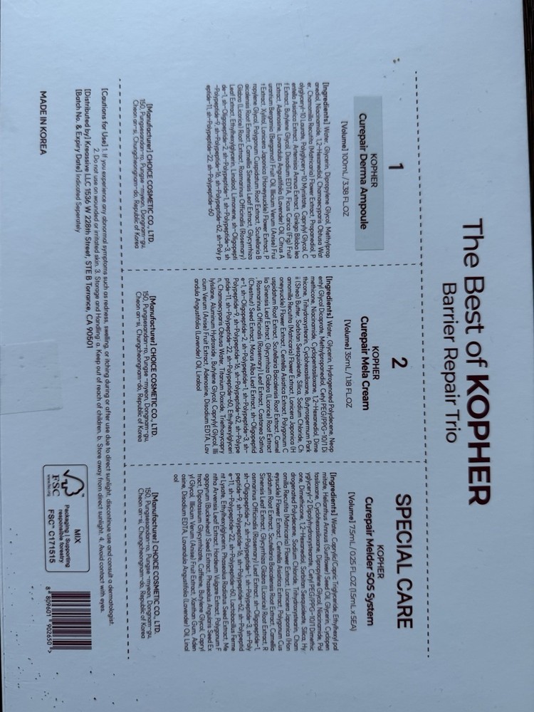 Kopher Barrier Repair Skincare Set NIB