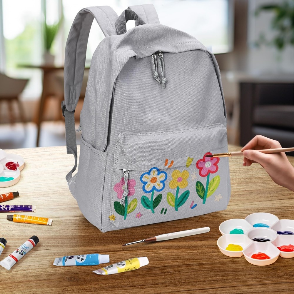 Zicac Diy Canvas Backpack Daypack Satchel Backpack (Grey, with Side Pocket)