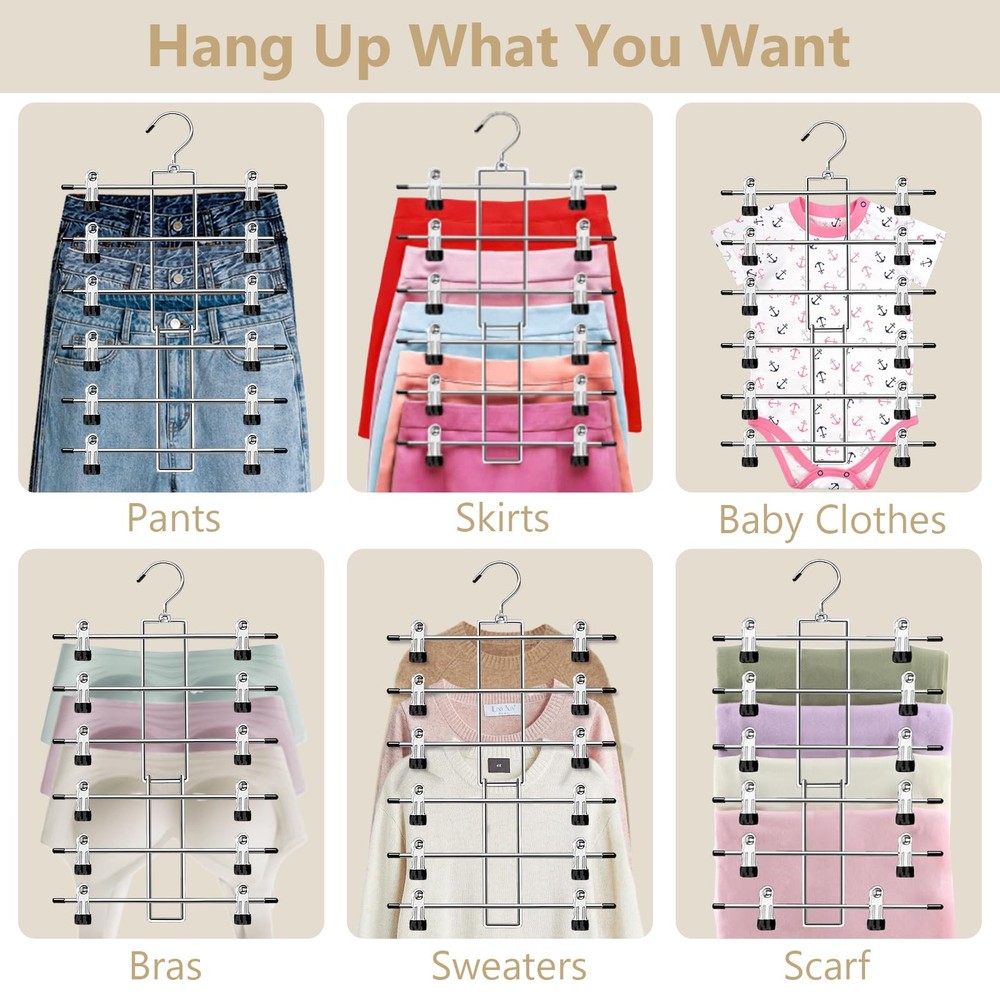 Pants Hangers with Clips,Space Saving Hanging Closet 1pack, Silver