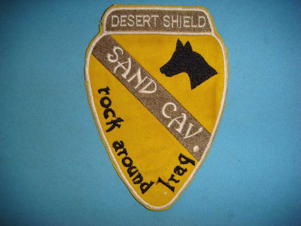 PATCH DESERT SHIELD SAND CAV, US 1st CAVALRY DIV. ROCK AROUND IRAQ