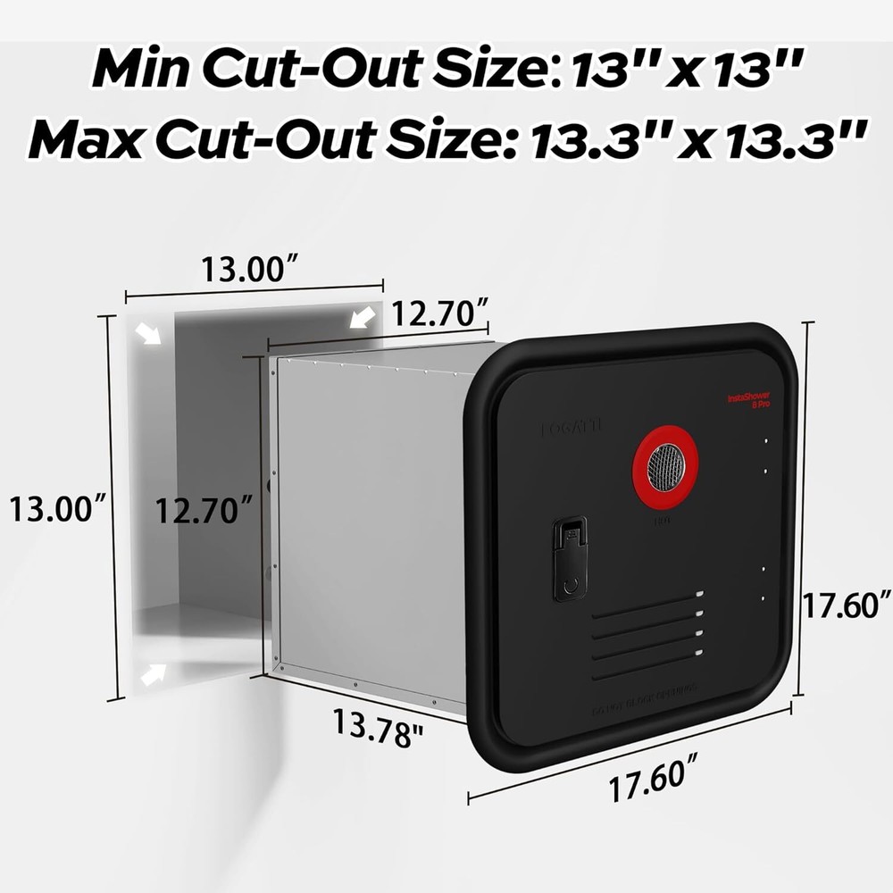 FOGATTI Black RV Tankless Water Heater w/ Mixing Tank InstaShower 8 PRO Propane