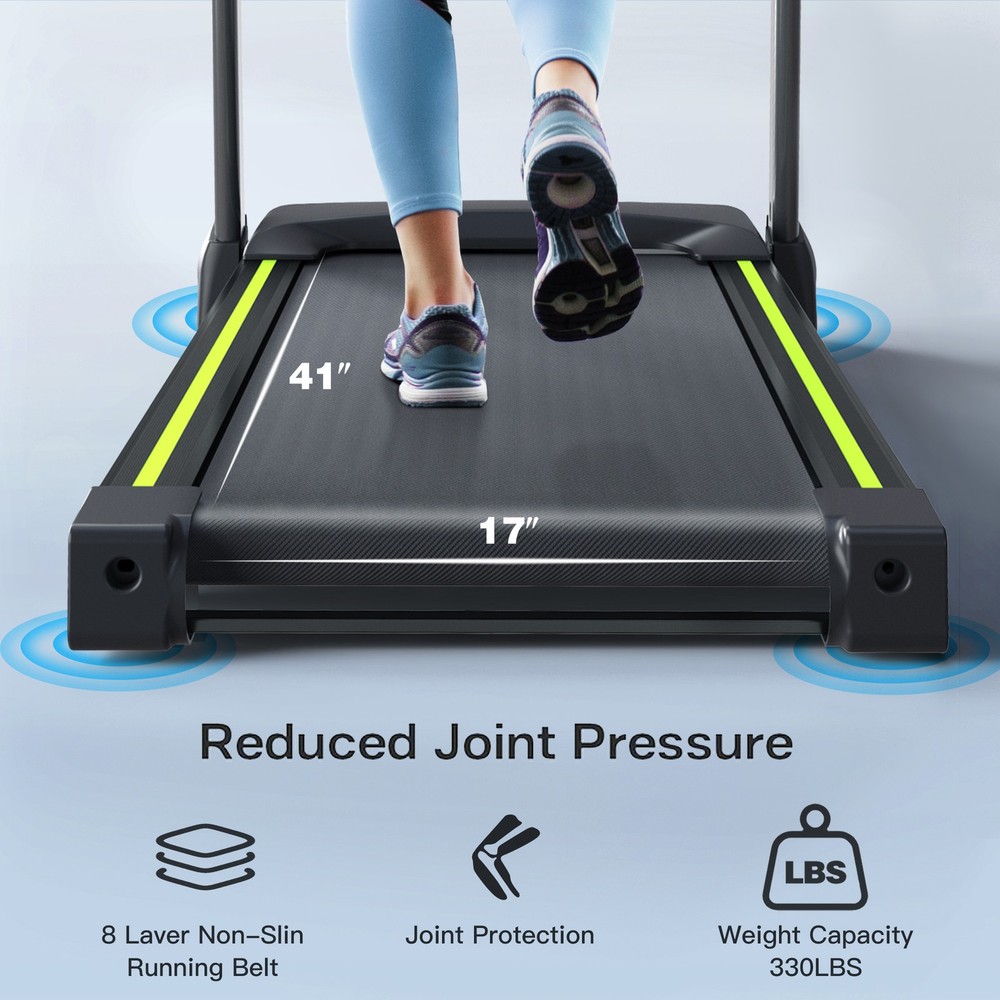 Foldable Treadmill with Cup Holders & LED Display, 330LBS Load-bearing Capacity