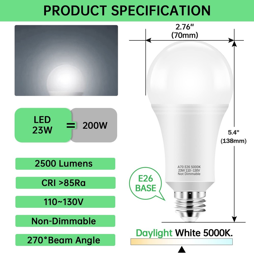 150W-200W Equivalent LED Light Bulbs, A21 23W Super Bright Light Bulb 5000K D...