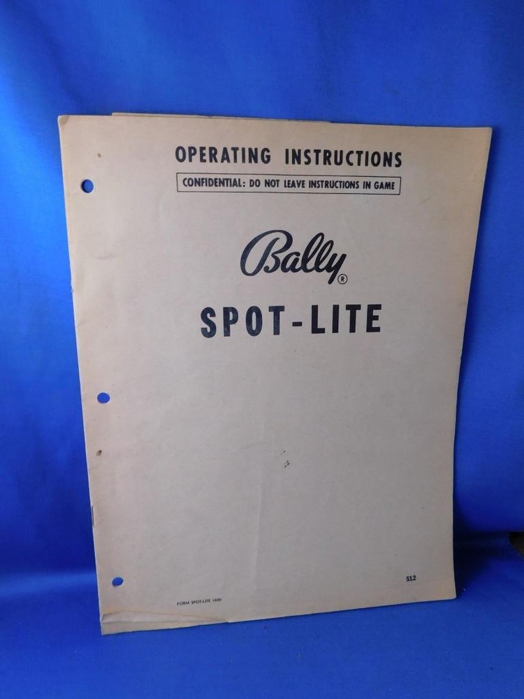 BALLY PINBALL MACHINE OPERATING INSTRUCTIONS SPOT LITE FOLD OUT RELAY CHART