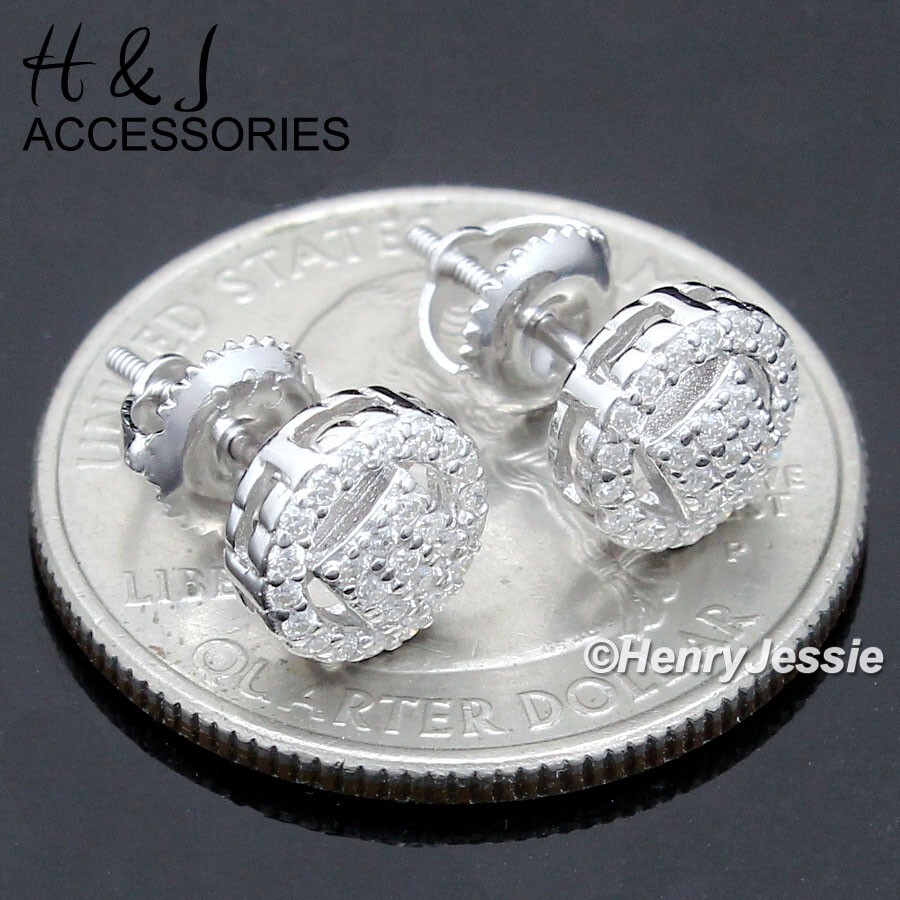 MEN SOLID 925 STERLING SILVER BLING MOISSANITE 7MM 3D ROUND STUD EARRING*AME262