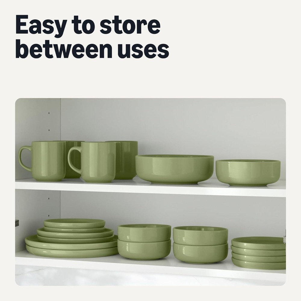 Glazed Stoneware Dinnerware 12 Piece Set 4 Full Place Settings Olive