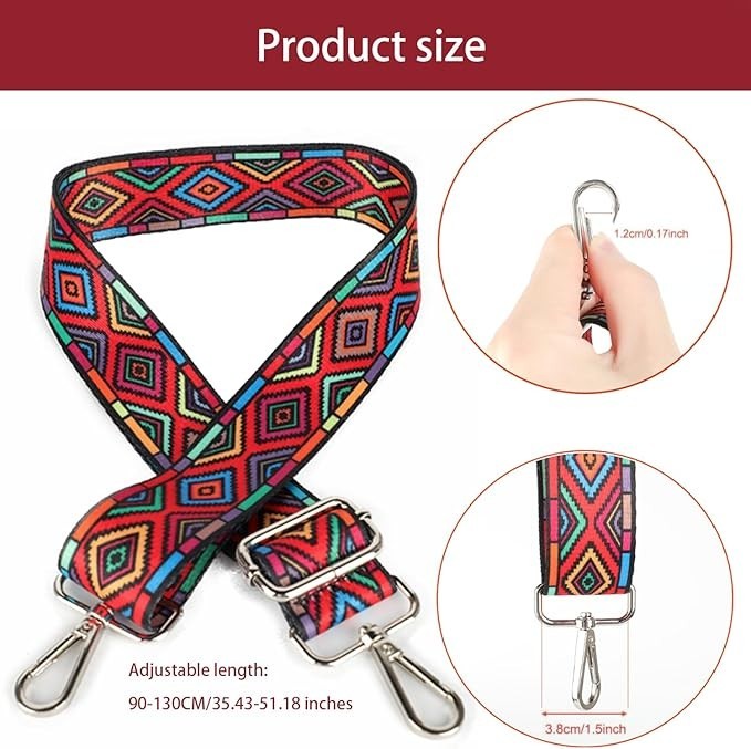 2 PCS Purse Strap 1.5" Wide Shoulder Strap Adjustable Replacement Retro Multi-