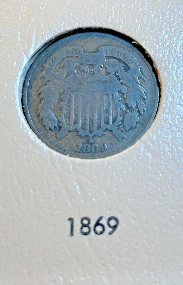 1869 Beautiful Two Cent, Nice Reverse Dark Brown in Clear Plastic Hldr - B18-7