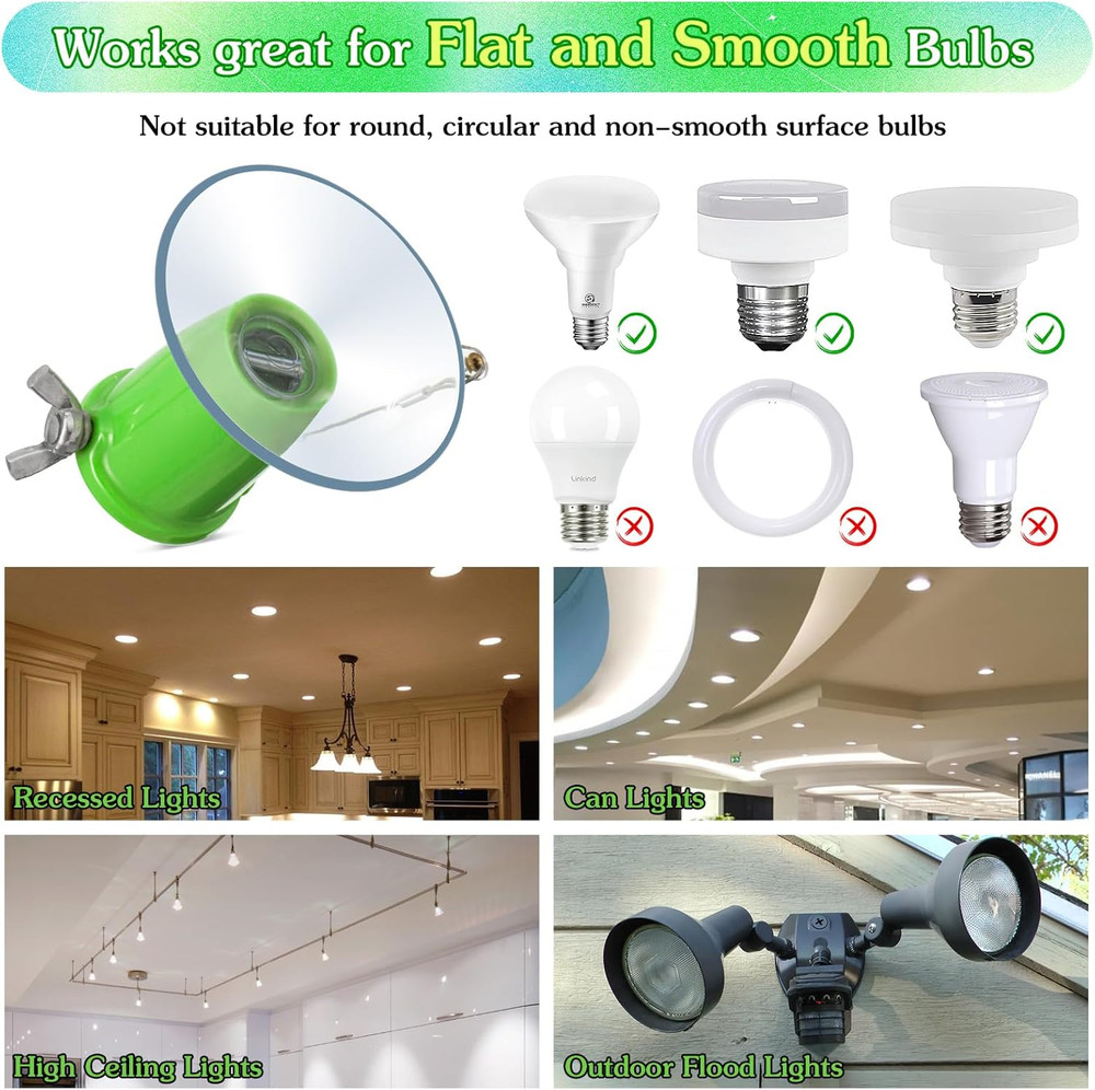 Suction Cup Light Bulb Changer Kit without Pole, High Reach Light Bulb Removal T