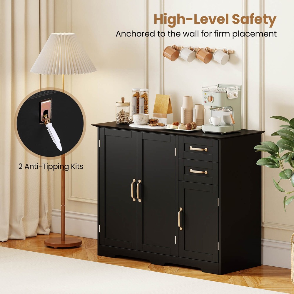 40" Sideboard Buffet Cabinet Modern Kitchen Storage Organizer with 2 Drawers